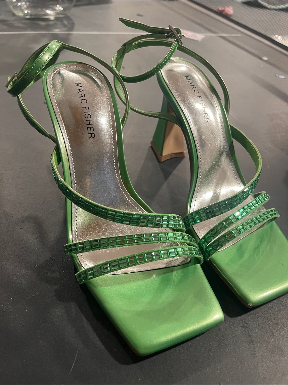 Marc Fisher Green Strappy Square-Toe Heels size 7 - Picture 2 of 14
